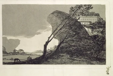 Landscape with Large Rocks, Buildings and Trees, before 1810